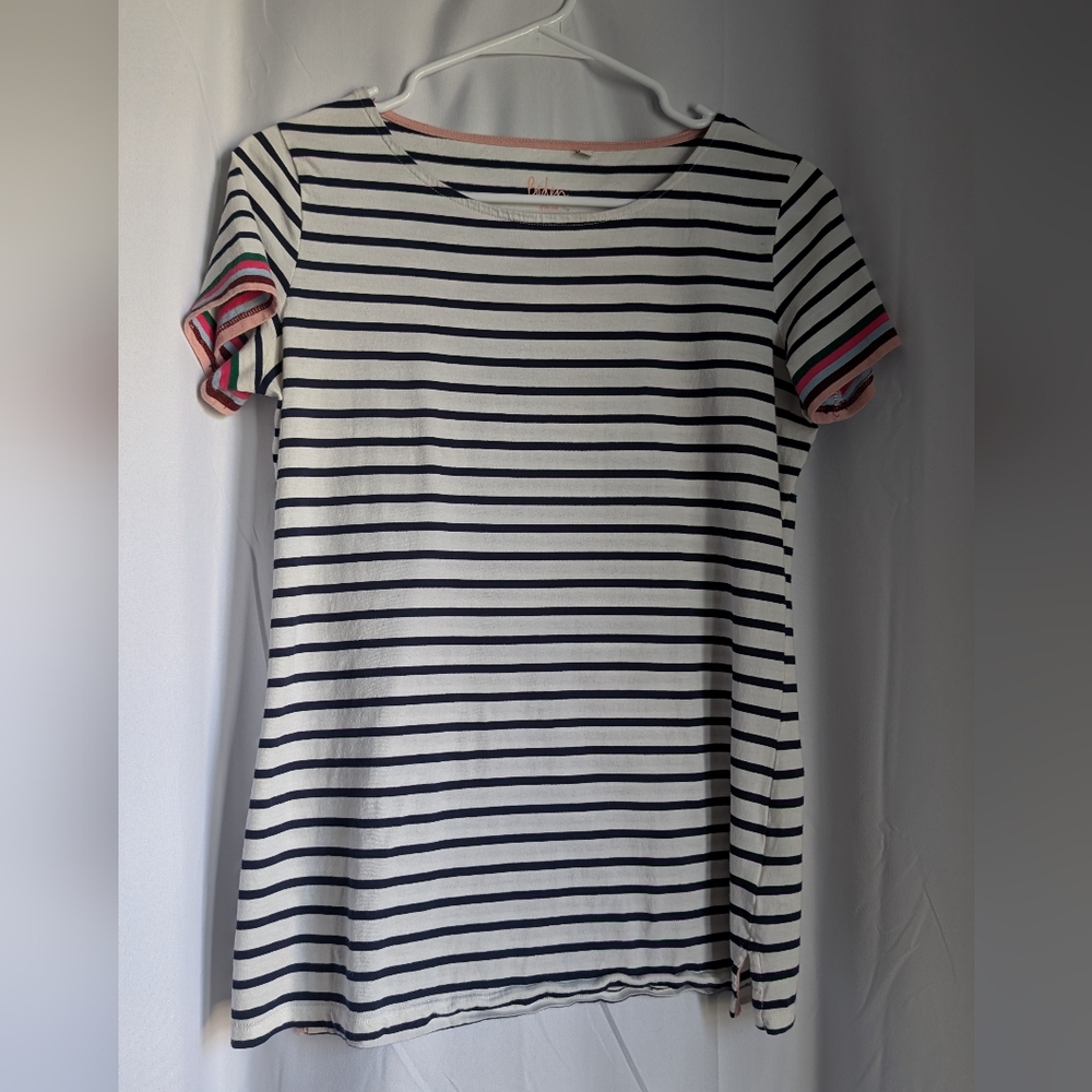 Boden Stripes Ahead of the Rest Tee Multicolor Short Sleeves Crew Neck Cotton Sm